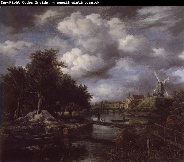 Jacob van Ruisdael Landscape with a windmill  near town Moat